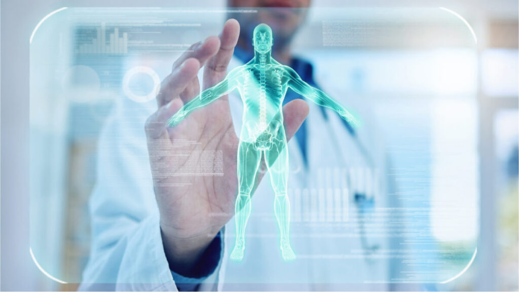Doctor's Hand Reviewing Human Body Using AI